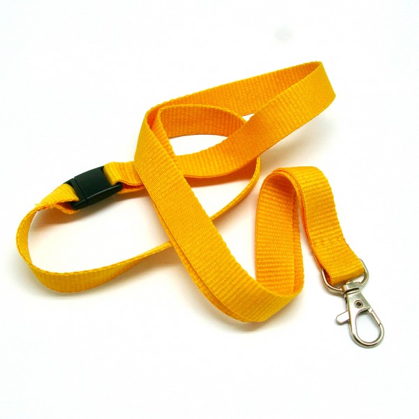 Flat 15mm lanyards with trigger hook & safety breakaway Yellow ...